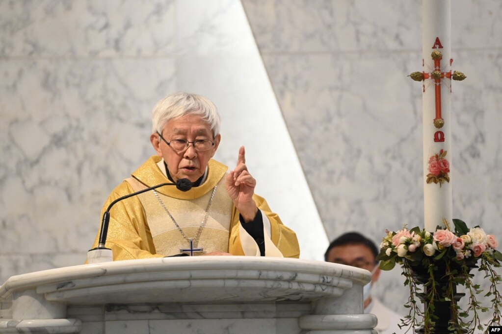 资料照：香港荣休主教陈日君（Cardinal Zen）在香港讲道。（2022年5月24日）(photo:VOA)