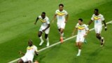 Kalidou Koulibaly celebrates scoring Senegal's second goal with teammates in a 2-1 victory over Ecuador at Khalifa International Stadium in Doha, Qatar, Nov. 29, 2022.