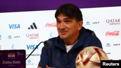 Croatian coach Zlatko Dalic addresses a press conference ahead of their 2022 FIFA World Cup third place match against Morocco, Main Media Center, Doha, Qatar, December 16, 2022