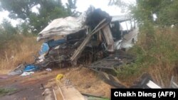 Vue générale de l'accident de bus à Kaffrine, au centre du Sénégal, le 8 janvier 2023.