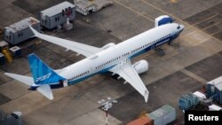FILE - An aerial view of a Boeing 737 MAX 10 airplane parked at King County International Airport-Boeing Field in Seattle, Washington, U.S, June 1, 2022. 