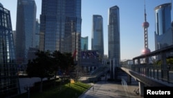 上海陸家嘴金融區因疫情爆發而空蕩盪。（2022年12月19日）
