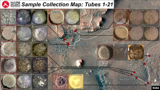 Shown here is a representation of the 21 sample tubes collected by NASA’s Perseverance Mars rover. (Credits: NASA/JPL-Caltech)