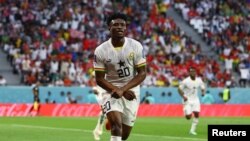 Ghana's Mohammed Kudus celebrates scoring his second goal against South Korea at the 2022 FIFA World Cup, Qatar, November 28, 2022