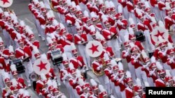 The Macy's Great American Marching Band performs during the 96th Macy's Thanksgiving Day Parade in New York, Nov. 24, 2022.