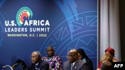 FILE - Democratic Republic of Congo President Felix Tshisekedi flanked by his delegation at the second-U.S.-Africa Leaders' Summit in Washington, D.C on Tuesday December 13, 2022.