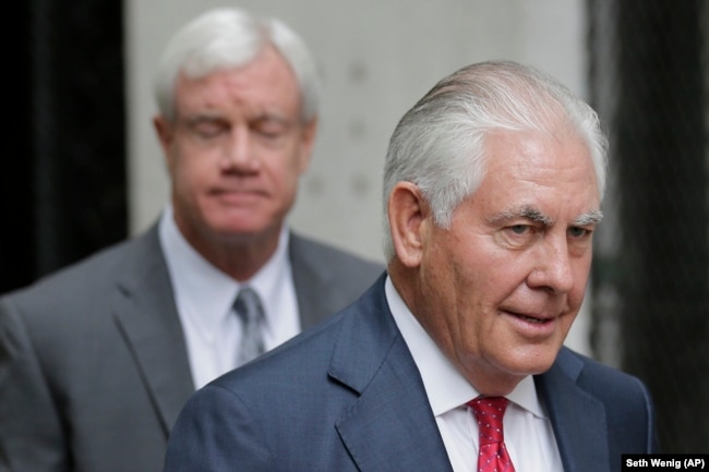 FILE - In this Oct. 30, 2019, photo former Exxon CEO and ex-Secretary of State Rex Tillerson leaves a courthouse in New York. (AP Photo/Seth Wenig)