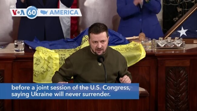 VOA60 America - Ukrainian President Zelenskyy says Ukraine will never surrender