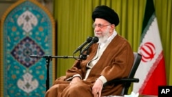 FILE - In this photo released by the official website of the office of the Iranian supreme leader, Supreme Leader Ayatollah Ali Khamenei speaks in Tehran, Iran, on Nov. 26, 2022. 