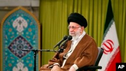 FILE - In this photo released by the official website of the office of the Iranian supreme leader, Supreme Leader Ayatollah Ali Khamenei speaks in Tehran, Iran, on Nov. 26, 2022. 