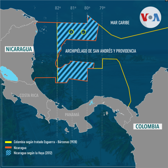 Disputa marítima de vieja data entre Nicaragua y Colombia se dirime en La Haya. [Mapa]