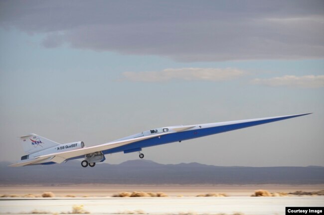 NASA's research plane, called X-59, is shown in this image provided by manufacturer Lockheed Martin. (Image Credit: NASA/Lockheed Martin)