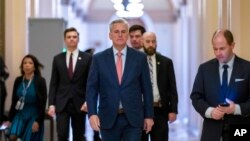 House Minority Leader Kevin McCarthy, R-Calif., leaves the chamber after railing against a $1.7 trillion federal spending bill, at the Capitol in Washington, Dec. 23, 2022.