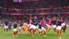 French players react after defeating England 2-1 in a quarterfinal game in the 2022 FIFA World Cup at Al-Bayt Stadium on December 10, 2022.