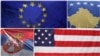 Flags of EU, Kosovo, Serbia and US (Foto: Reuters/VOA Graphic)