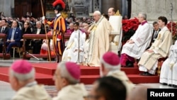 Pope Francis leads the Mass to mark the World Day of Peace in St. Peter's Basilica at the Vatican, Jan. 1, 2023. (Vatican Media/­Handout via Reuters) 