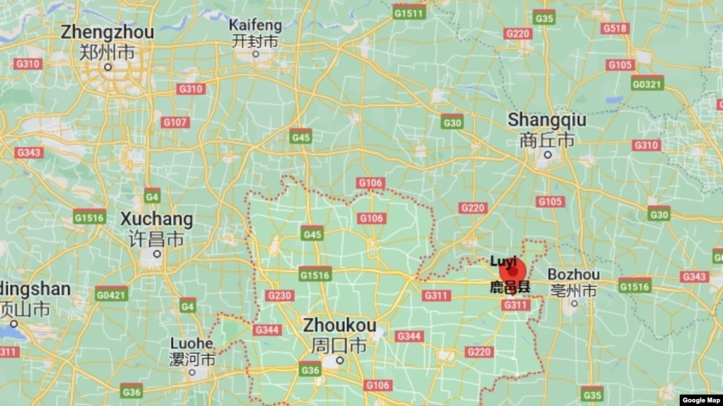 谷歌地图显示的河南省周口市鹿邑县地理位置图。(photo:VOA)