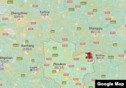 谷歌地图显示的河南省周口市鹿邑县地理位置图。