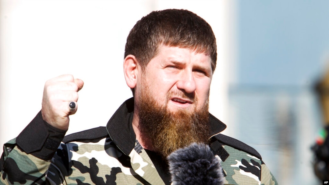 FILE - Ramzan Kadyrov, leader of the Russian province of Chechnya, speaks in Chechnya's regional capital of Grozny, Russia, March 29, 2022. 