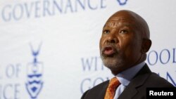 FILE: South Africa's central bank governor, Lesetja Kganyago, delivers a keynote address on monetary policy, growth and jobs at the University of the Witwatersrand in Johannesburg, South Africa, Taken Nov. 1, 2022. 
