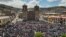 Hundreds of protesters gather at the main plaza in the Andes city of Puno, in southern Peru, Jan. 9, 2023, in support of ousted President Pedro Castillo. Political upheaval has roiled Peru since early December.