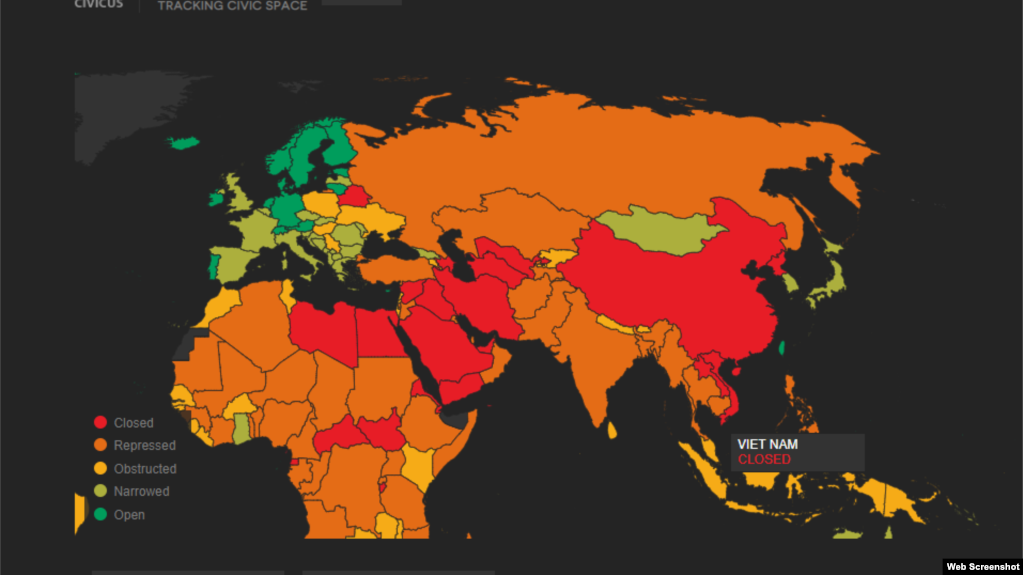 CIVICUS Monitor: Không gian dân sự Việt Nam 2022 ‘bị đóng kín’