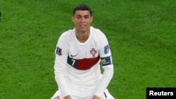 Portugal's Cristiano Ronaldo reacts to getting knocked out of the 2022 FIFA World Cup by Morocco, Al Thumama Stadium, Doha, Qatar, December 10, 2022