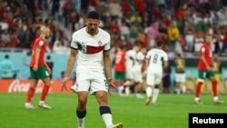 Portugal's Gonçalo Ramos reacts after missing a chance against Morocco at the 2022 FIFA World Cup