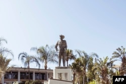 A general view of the statue of German colonial leader Curt von Francois before being removed in Windhoek, Nov. 23, 2022.