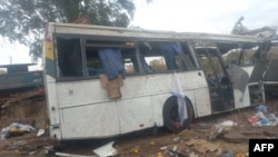 A general view of the scene of a bus accident in Kaffrine, central Senegal, on Jan. 8, 2023 where at least 38 people have died and scores were injured when two buses collided. 