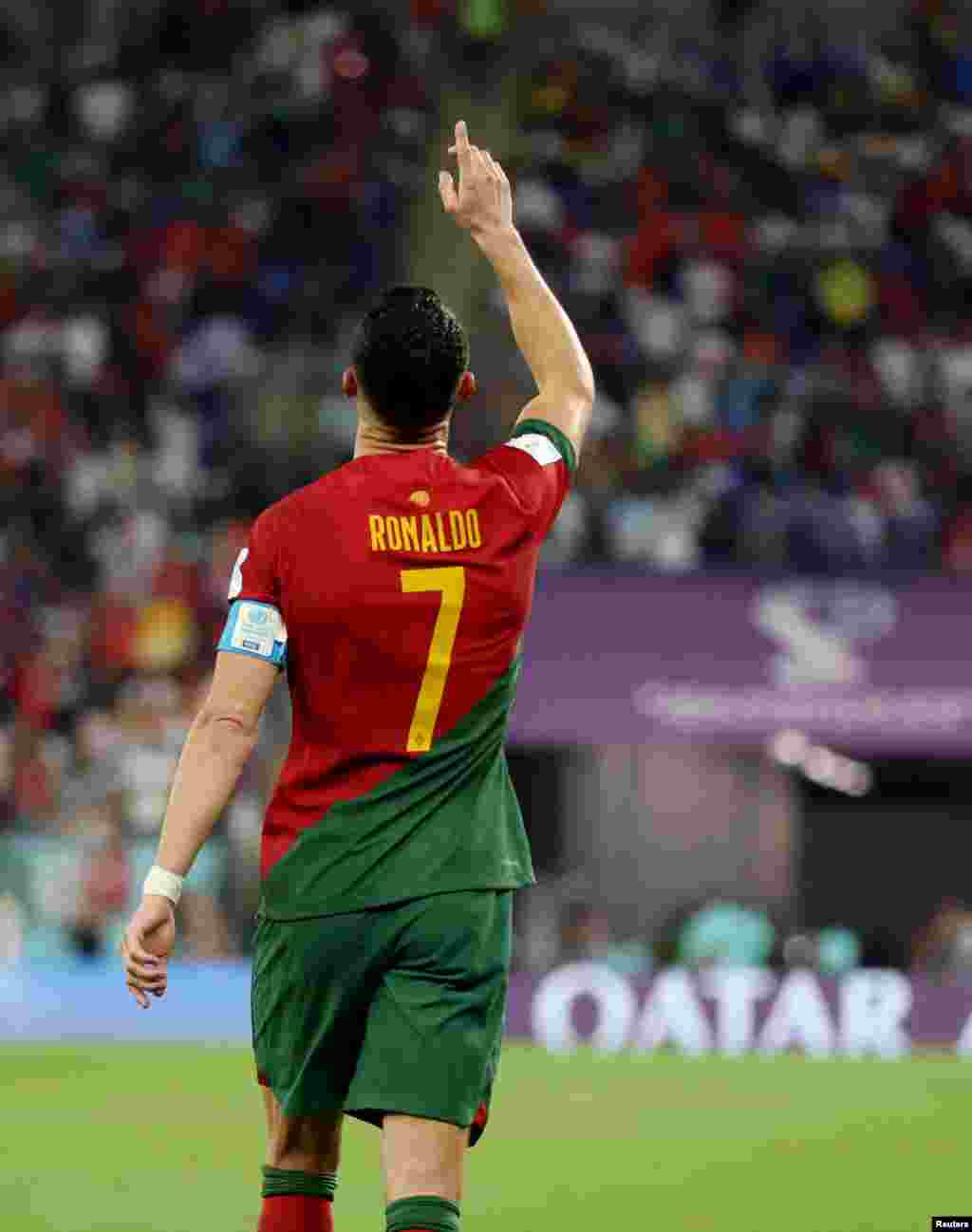 Portugal's Cristiano Ronaldo celebrates scoring their first goal in a match-up against Ghana at Stadium 974, Doha, Qatar - November 24, 2022&nbsp;