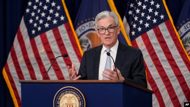 FILE - Federal Reserve Chairman Jerome Powell speaks at a news conference following a Federal Open Market Committee meeting in Washington, Nov. 2, 2022.