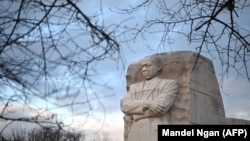 The Stone of Hope, a granite statue of civil rights leader Martin Luther King Jr., stands at his memorial in Washington, DC.