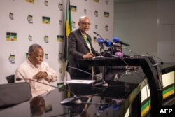 Ruling African National Congress (ANC) political party spokesperson Pule Mabe addresses a press conference at the party headquarters in Johannesburg, Dec. 1, 2022.