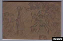 Holocaust Art Weissova "Transport Leaving Terezin"