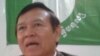 Human Rights Party president Kem Sokha addresses journalists at the party's headquarter. 
