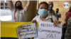 Pacientes oncológicos protestan en Caracas pidiendo por medicamentos e insumos para sus tratamientos. Mayo 27, 2021. Foto: VOA - Álvaro Algarra.
