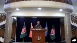 Gen. Ajmal Omar Shinwari, spokesperson for the Afghan armed forces speaks during a press conference in Kabul, Afghanistan, Aug. 1, 2021. 