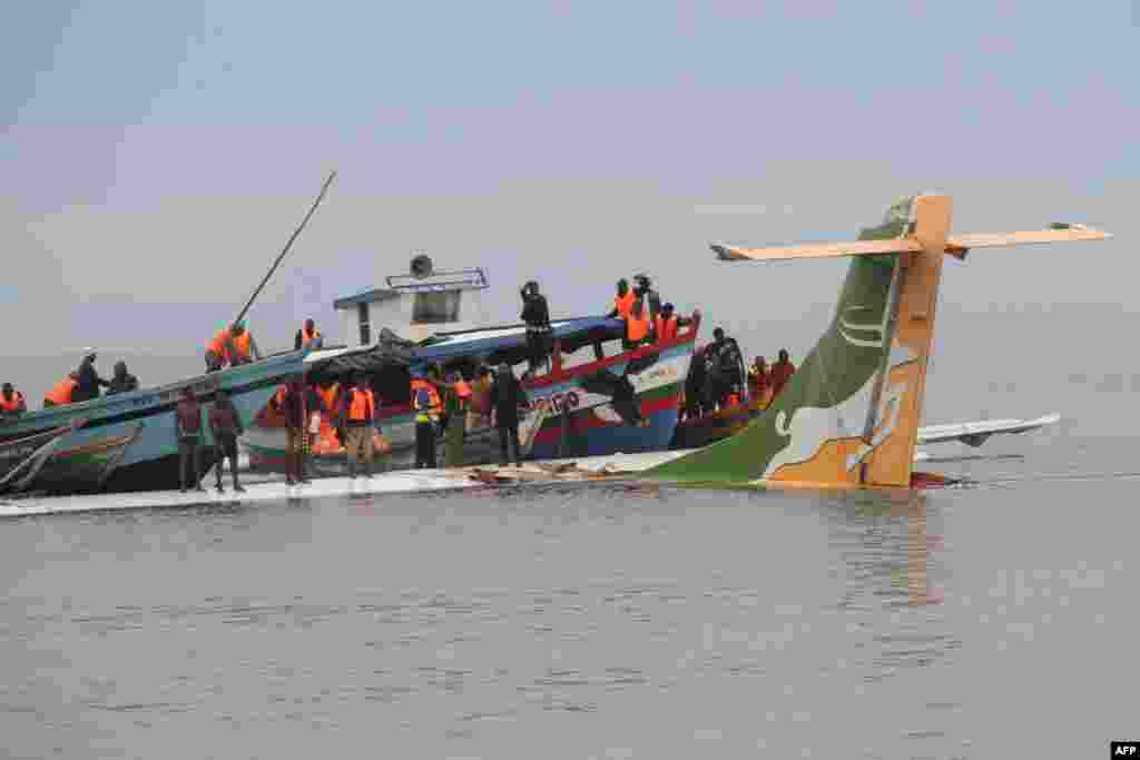 Rescuers search for survivors after a Precision Air flight that was carrying 43 people plunged into Lake Victoria as it attempted to land in the lakeside town of Bukoba, Tanzania.