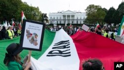 FILE - Demonstrators rally outside the White House to protest against the Iranian regime, in Washington, Oct. 22, 2022, following the death of Mahsa Amini in the custody of the Islamic republic's notorious "morality police."