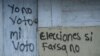 Imagen de un cartel tdonde se lee: "Yo no voto mi voto" "Elecciones sí farsa no". Tomada durante las elecciones municipales de 2017 en Nicaragua. [Foto de archivo]