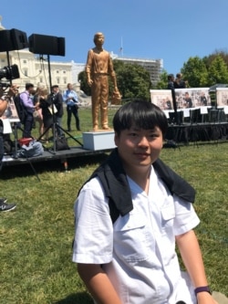 Derrick Yu attends "Tank Man" statue unveiling ceremony at Capitol Hill in June 2019. (Courtesy photo)