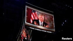 Donald Trump s'est adressé depuis New York à la convention de Cleveland, le 19 juillet 2016. (REUTERS/Mario Anzuoni) 