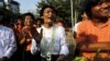 Student activists celebrate outside the prison after being released by the new government's general amnesty in Yangon, Myanmar, April 17, 2016. 