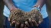 A farmer holds livestock manure that he will use to fertilize crops, due to the increased cost of fertilizer that he says he now can't afford to purchase, in Kiambu, near Nairobi, in Kenya Thursday, March 31, 2022.