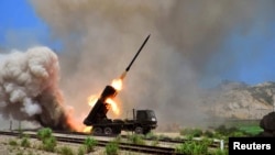 지난 7월 북한 군의 미사일 발사 훈련 장면을 조선중앙통신이 공개했다. (자료사진)