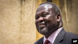 FILE - Riek Machar, South Sudan's exiled former first vice president