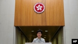 Hong Kong Chief Executive Carrie Lam speaks during a press conference in Hong Kong, Tuesday, Nov. 26, 2019.