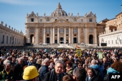 Tourists and pilgrims visit St Peter's square at The Vatican as Pope Francis is still hospitalized with pneumonia and will not lead the Angelus prayer, March 02, 2025.