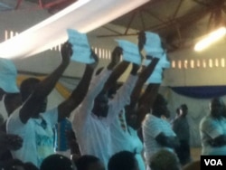 The 10 arrested members of the Mthwakazi Republic Party in action at the FOG church session at the ZITF in Bulawayo.